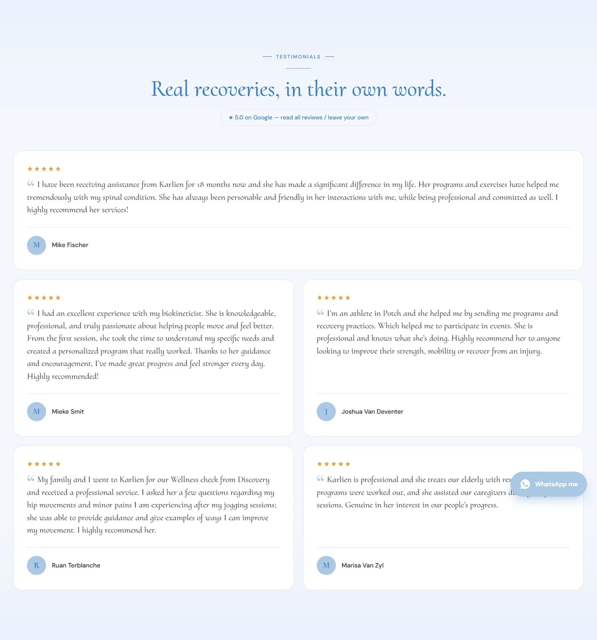 Testimonials — Karlien Biokineticist