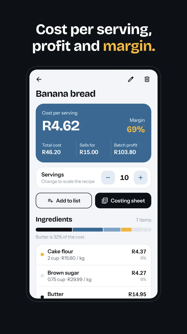 Costing — Resepte